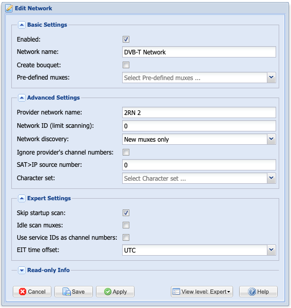 dvb-t network configured on tvheadend